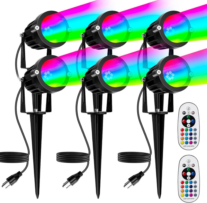 YDS Christmas Spotlights Outdoor, 12W RGBW Halloween Spot Lights with Remote, 120V Plug-in Color Changing LED Landscape Lighting with IP65 Waterproof for Yard Garden Tree Decor, 6 Pack - Image 1